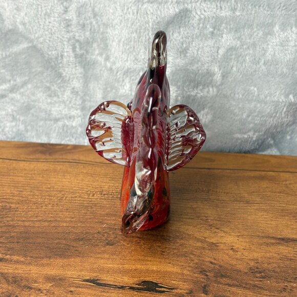 Handcrafted Glass Angel Fish Sculpture Red Clear Gold Crystal Piece Murano Style - Picture 5 of 8